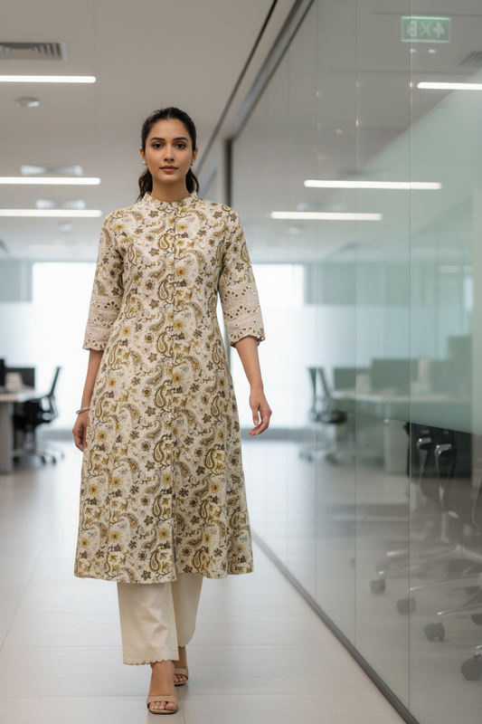 Beige Flex Cotton Kurti Set for Women