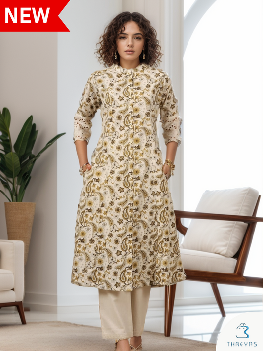 Beige Flex Cotton kurthis Set for women