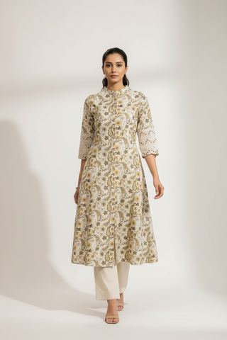 Beige Flex Cotton Kurti Set for Women