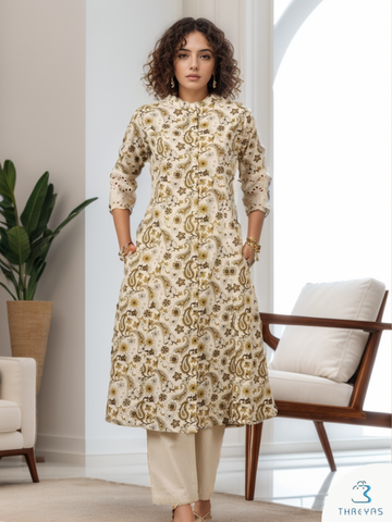 Beige Flex Cotton kurthis Set for women