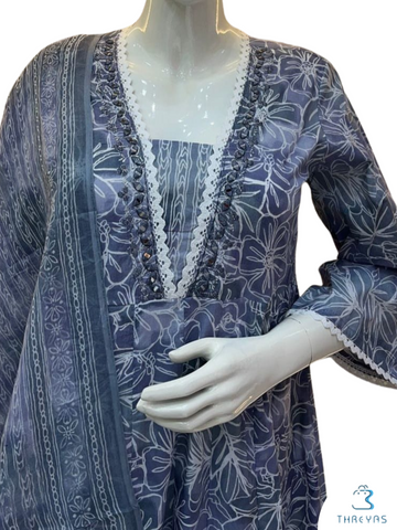 Gray Color Kurtis Set for women with Printed Dupatta