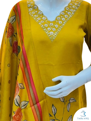 Yellow Color Kurtis Set for women with Printed Dupatta