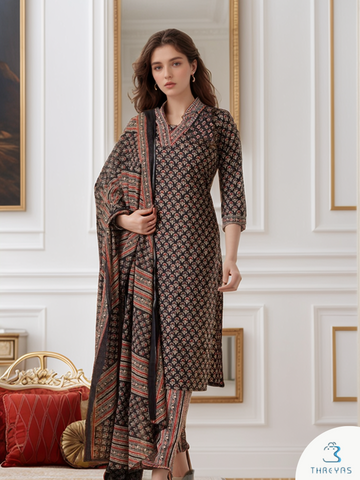 Black Color Kurtis Set for women with Printed Dupatta