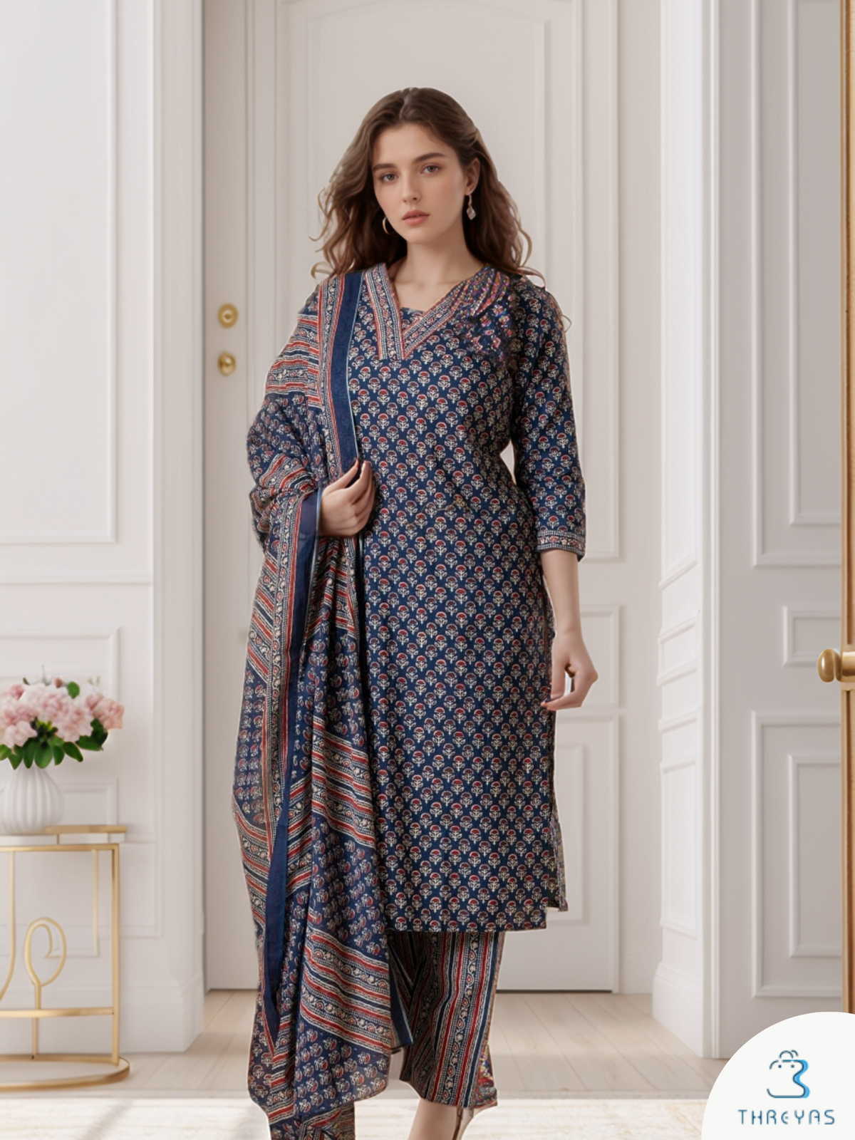 Blue Color Kurtis Set for women with Printed Dupatta