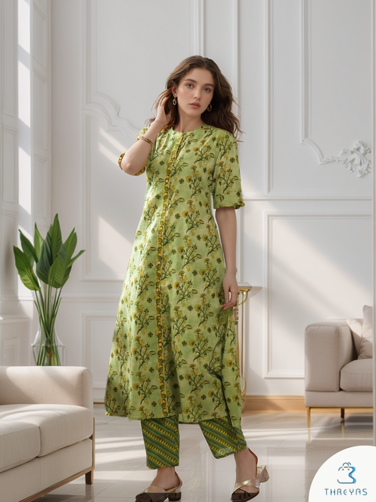 Green Cotton kurthis Set for women