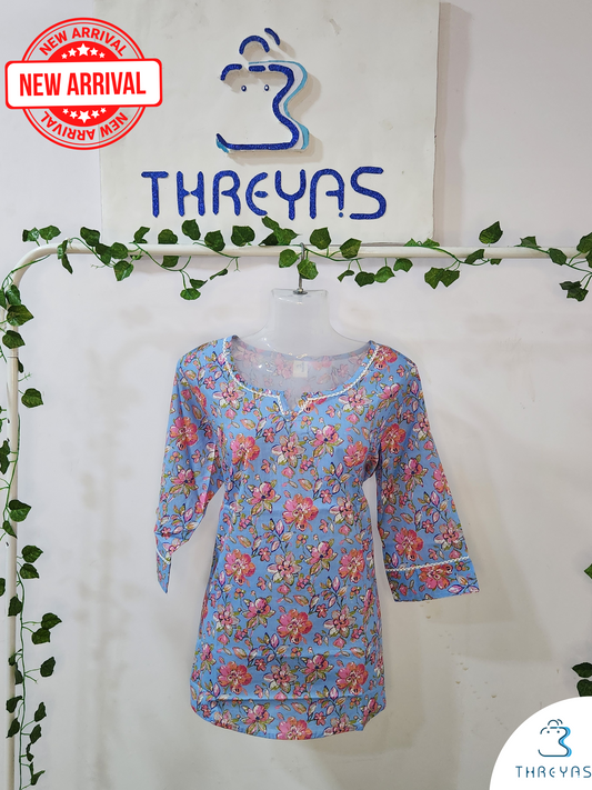 Lavender Cotton Short Kurti for women | Stylish Kurthis & Kurtis Sets for Women | Threyas 