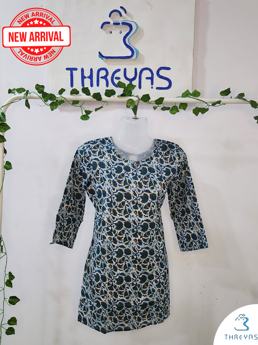 Sea Green Short Kurti for women | Short Kurthis for jeans | Threyas