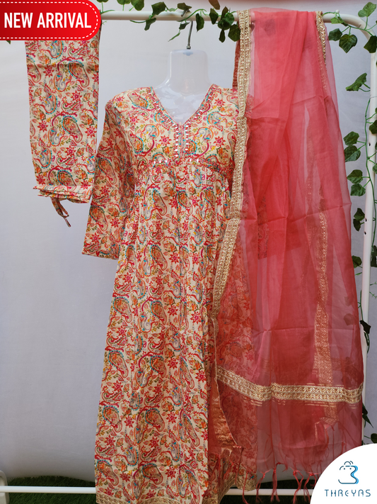 Pink Cotton Alia Cut kurthis Set for women  | Stylish Kurthis  & Kurtis Sets for Women | Threyas 