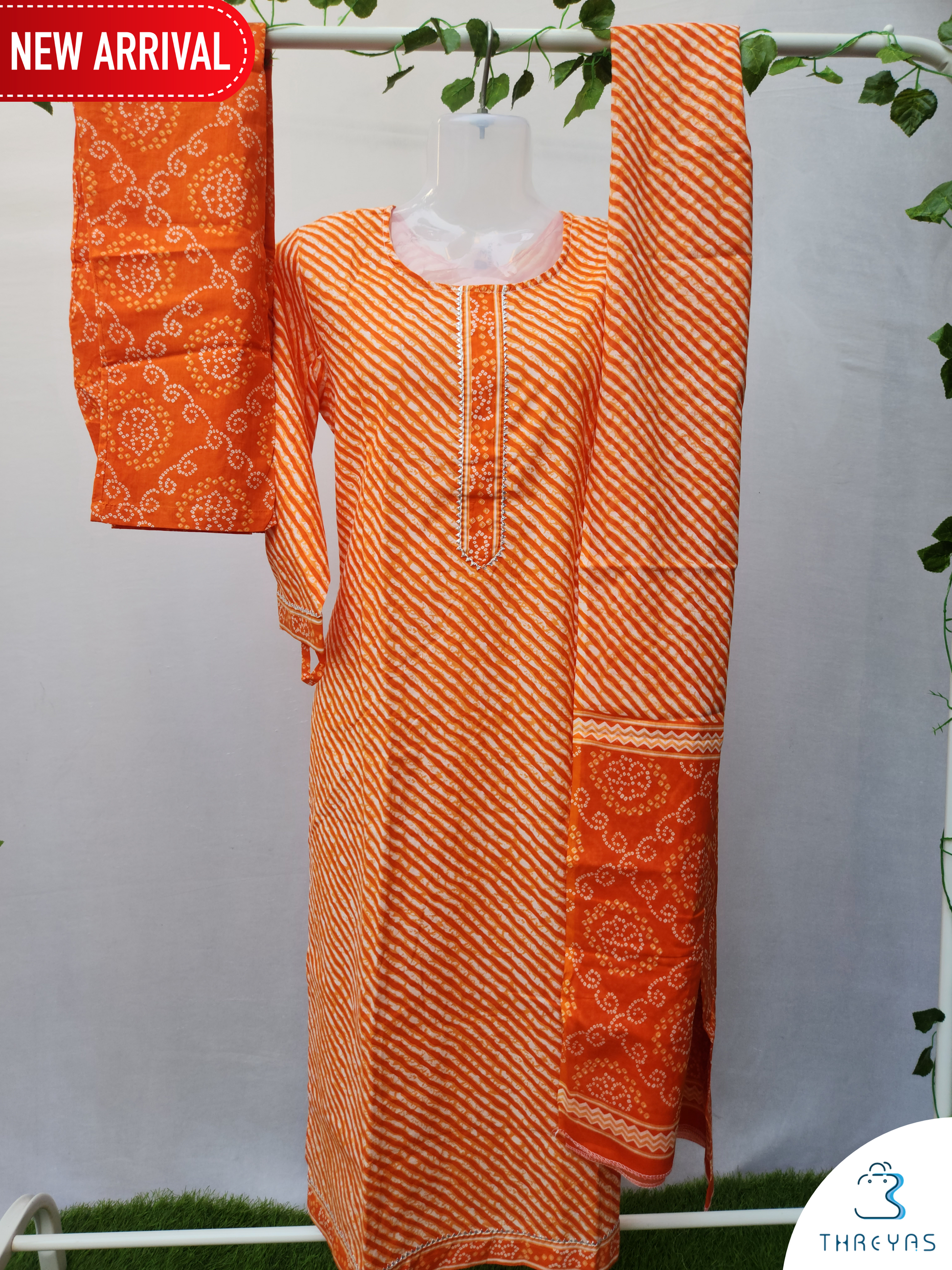 Orange Cotton kurthis Set for women | Stylish Kurthis & Kurtis Sets for Women | Threyas 