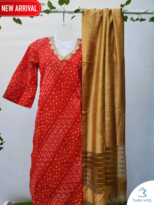 Red Cotton Silk kurthis Set for women | Stylish Kurthis & Kurtis Sets for Women | Threyas 