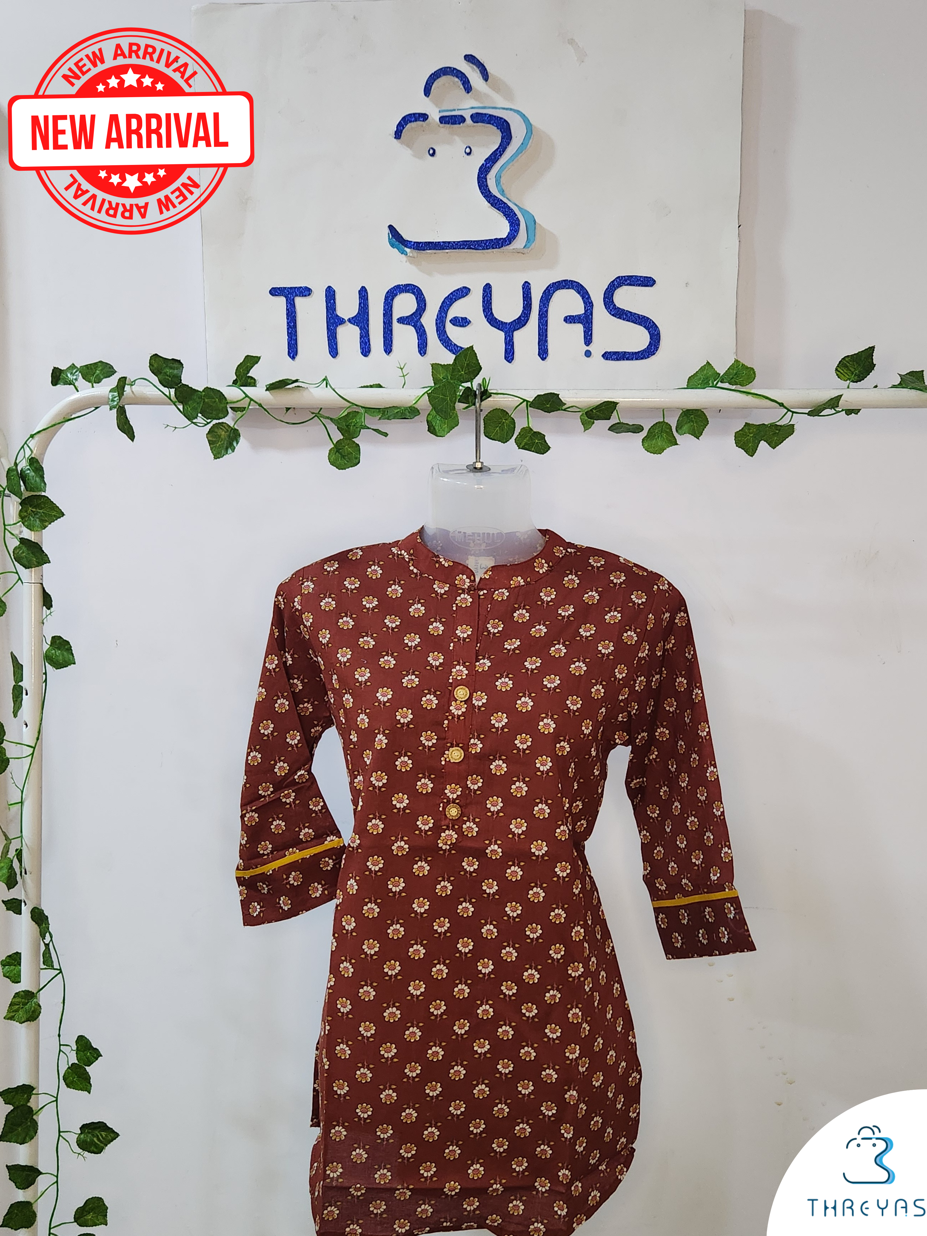 Brown Short Kurti for women | Stylish Kurthis & Kurtis Sets for Women | Threyas 