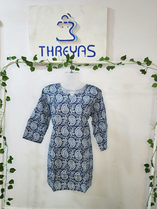 Blue Cotton Short Kurti for women | Stylish Kurthis & Kurtis Sets for Women | Threyas 