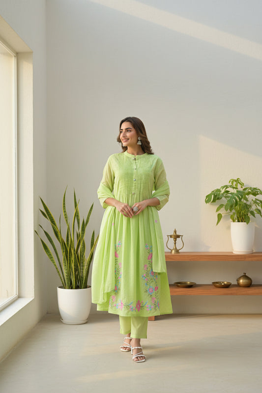 Green Color Kurti Set for Women with Dupatta