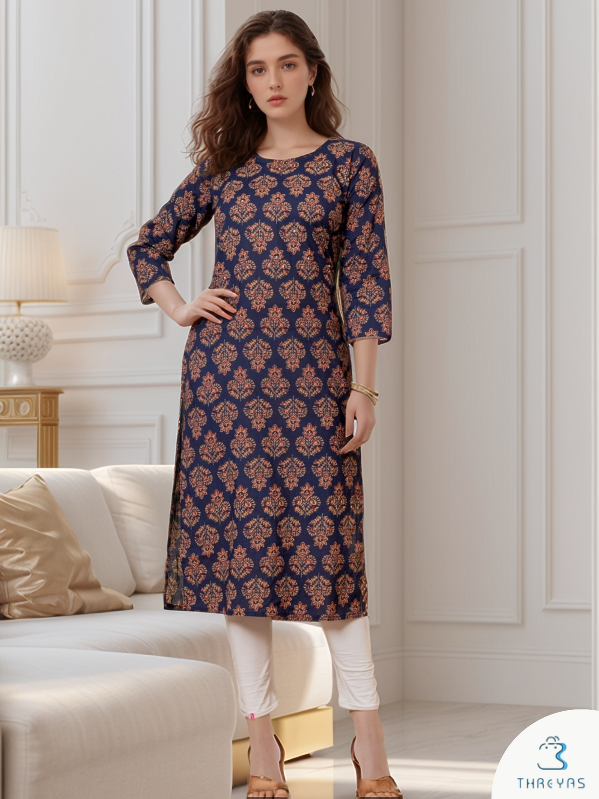 Blue Printed Long kurti for women