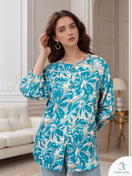 Green Printed Cotton Short Kurti for women
