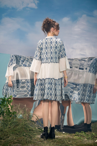 White Cotton flared Dress with Thread work