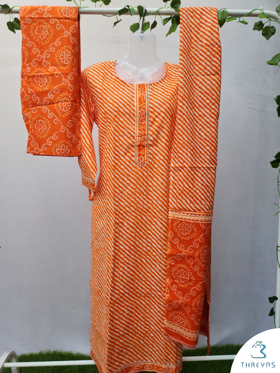 Orange Cotton kurthis Set for women | Stylish Kurthis & Kurtis Sets for Women | Threyas 
