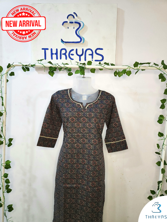 Black Printed Long Kurti for women |  Stylish Kurthis & Kurtis Sets for Women | Threyas 