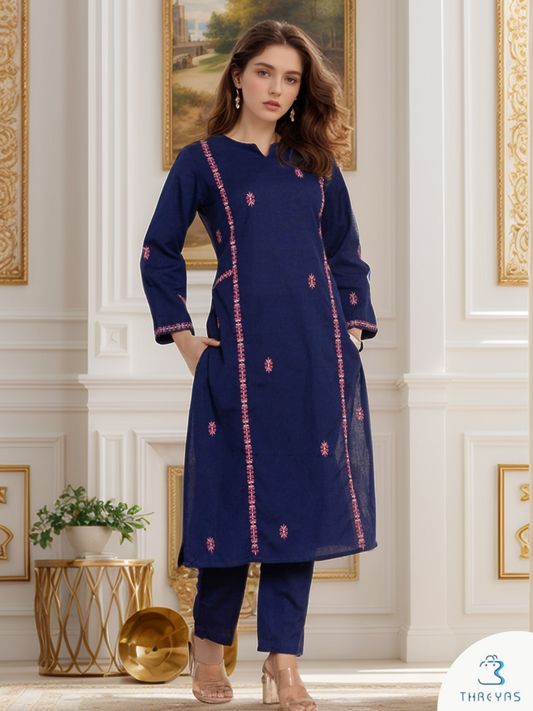 Royal Blue Cotton kurthis Set for women with Buttis