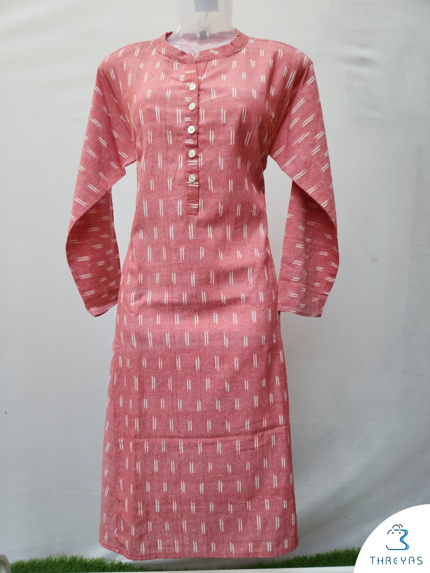 Coral Pink Cotton kurti |Coral Pink Cotton kurti for women |Threyas 