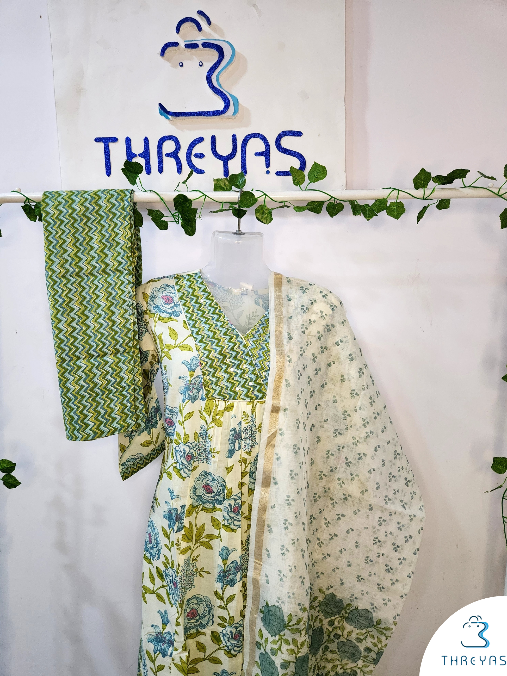 Beige Cotton Kurtis Set for women with Chanderi Duppatta | Stylish Kurthis & Kurtis Sets for Women | Threyas 