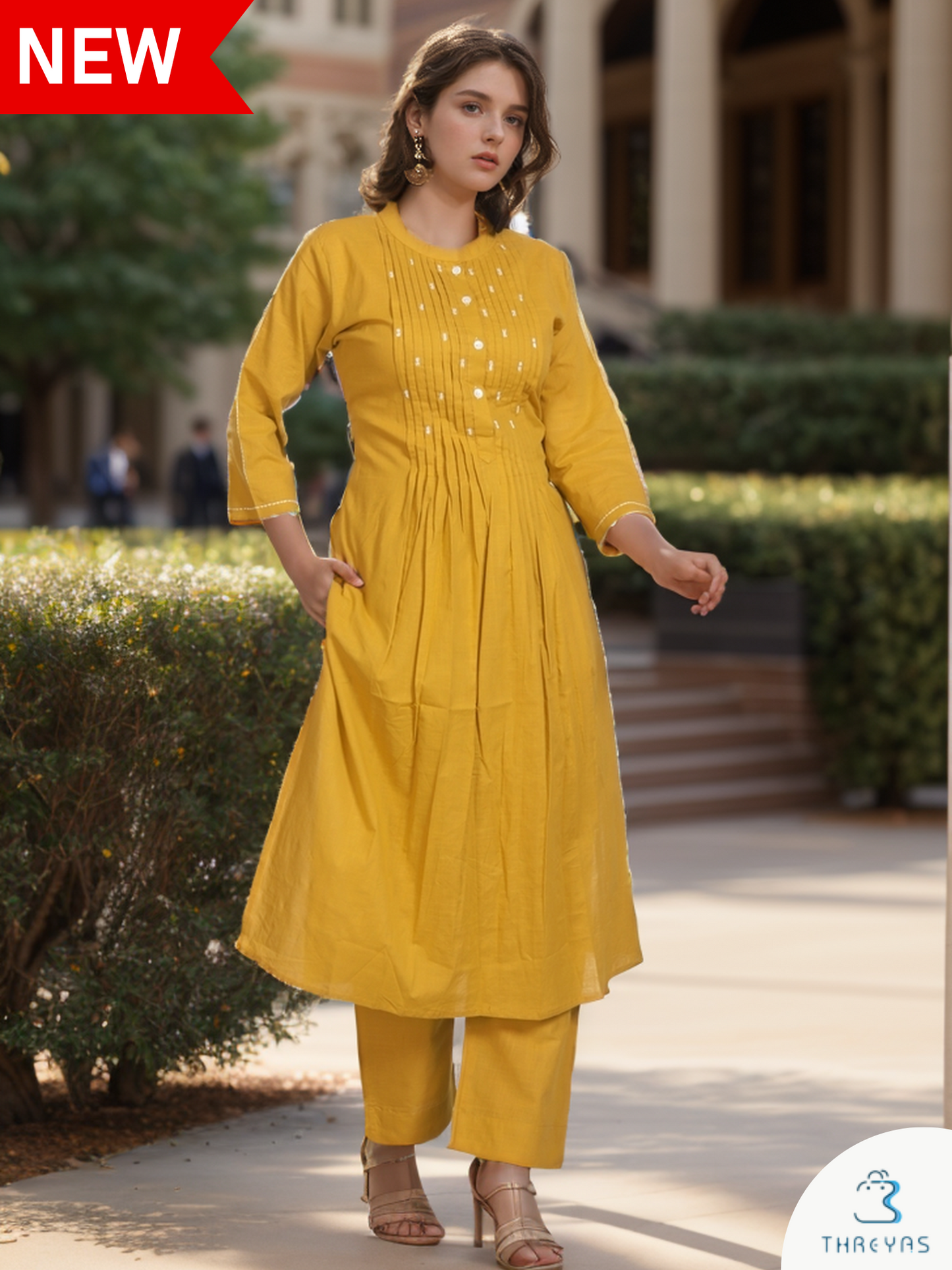 Yellow Cotton Kurthis Set for women