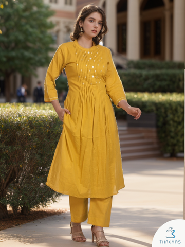 Yellow Cotton Kurthis Set for women