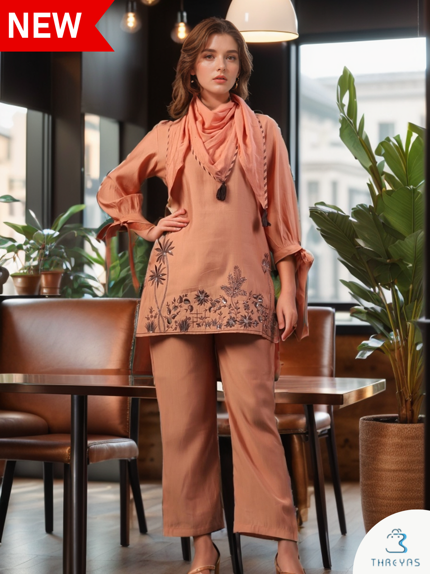 Rust Colored Embroidery Co-Ord Set for women