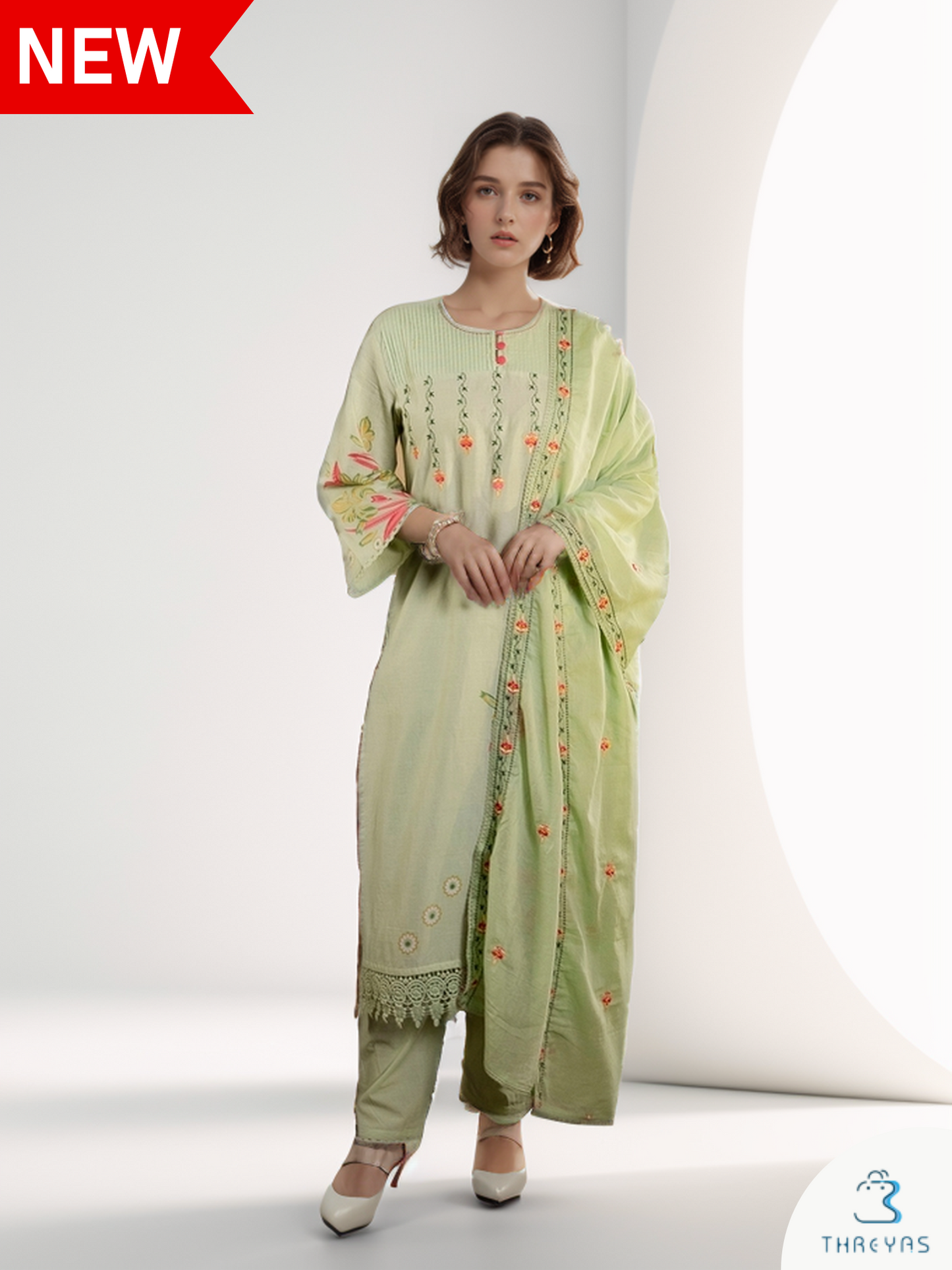 Pista Green Cotton Kurtis Set for women with Dupatta