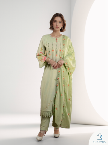 Pista Green Cotton Kurtis Set for women with Dupatta