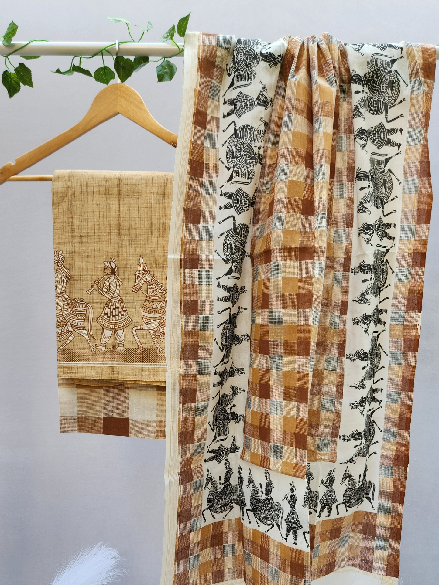 Crepe & Brown Cotton Dress Material with Dupatta