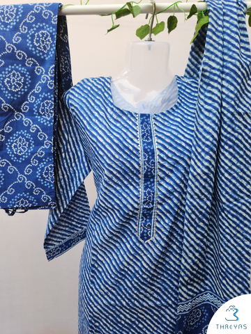 Blue Cotton Kurtha Set for women |  Stylish Kurthis & Kurtis Sets for Women  |  Threyas 