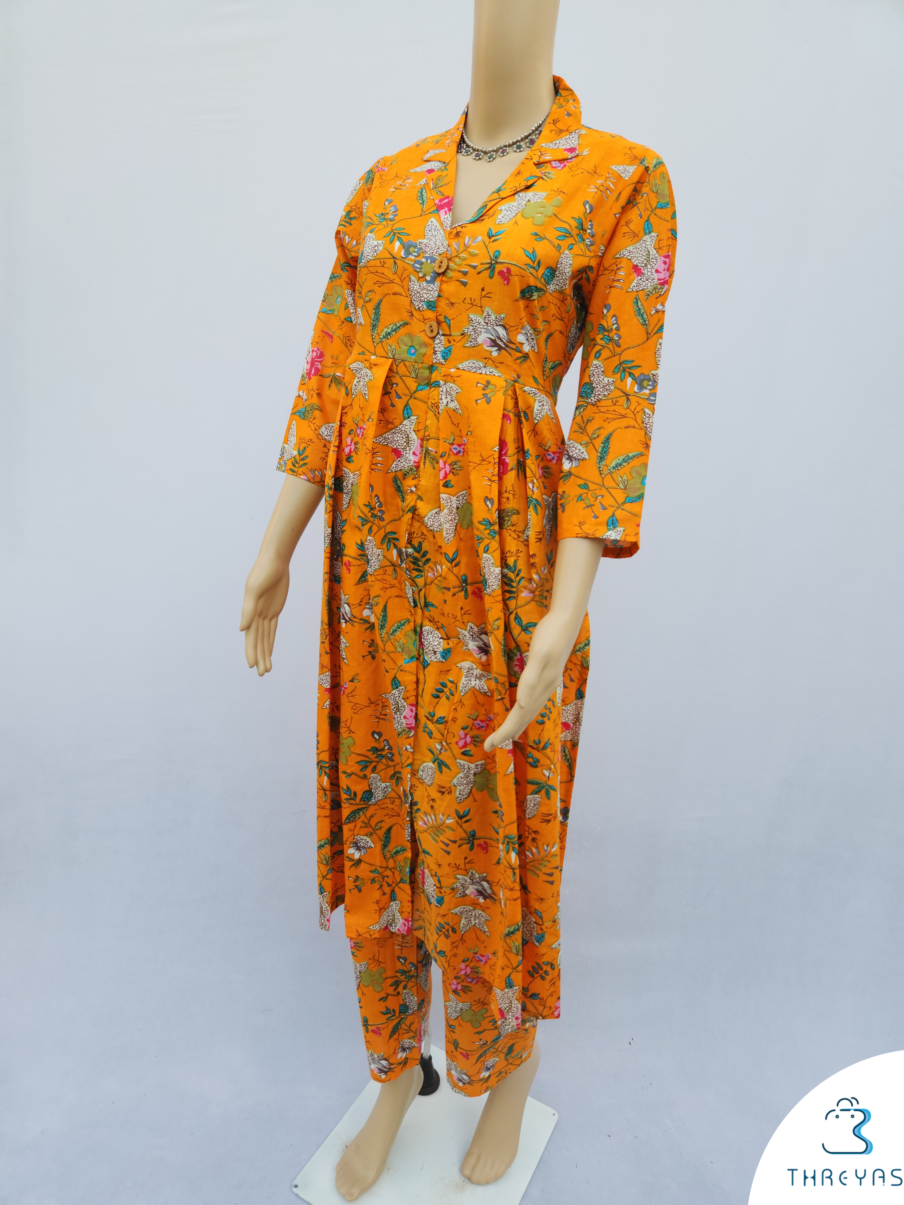 Orange Hand Block Cotton Printed Co-Ord kurthi Set for women | Stylish  Kurthis & Kurtis Sets for Women | Threyas 