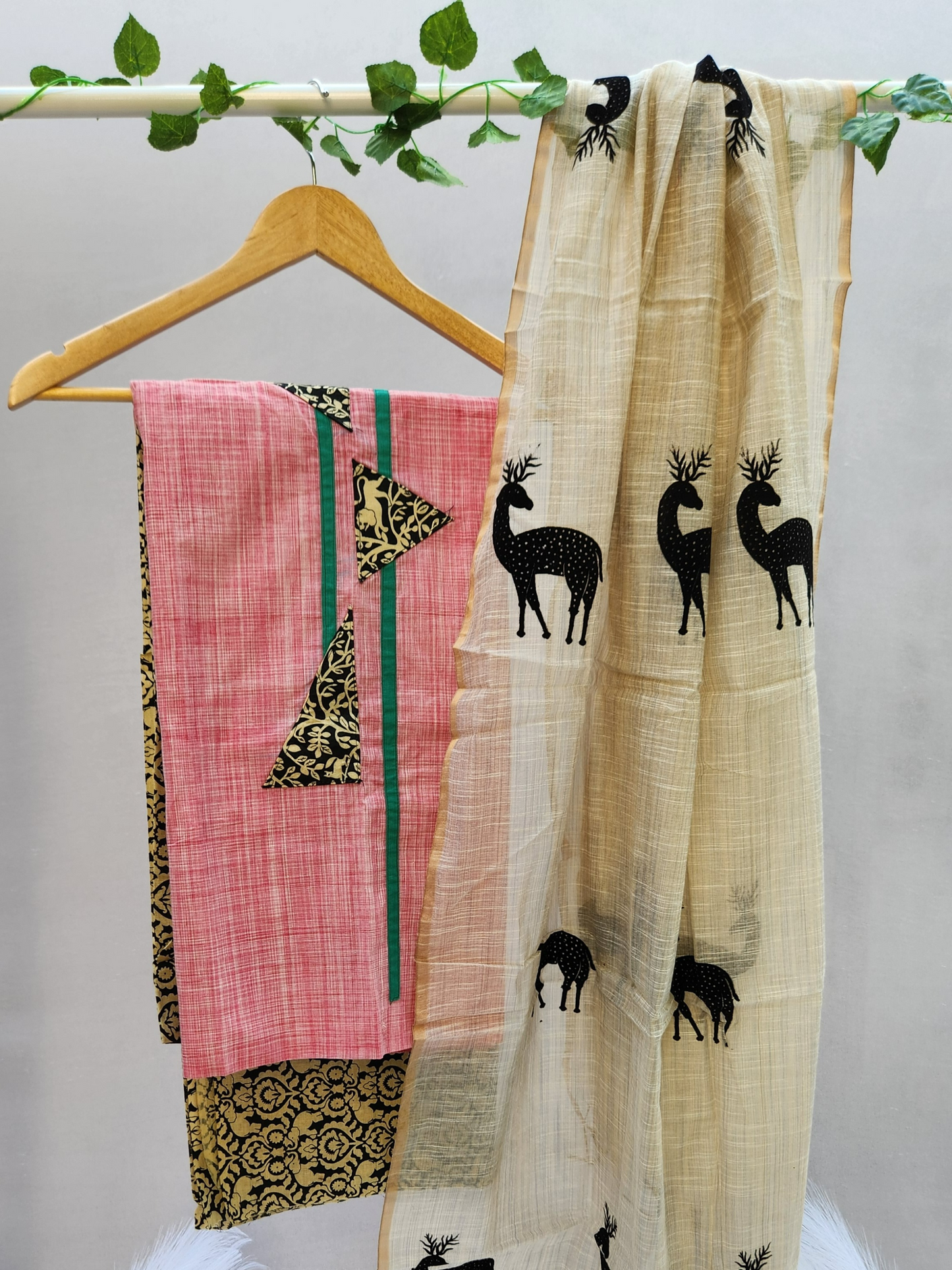 Light Pink Cotton Dress Material with Dupatta