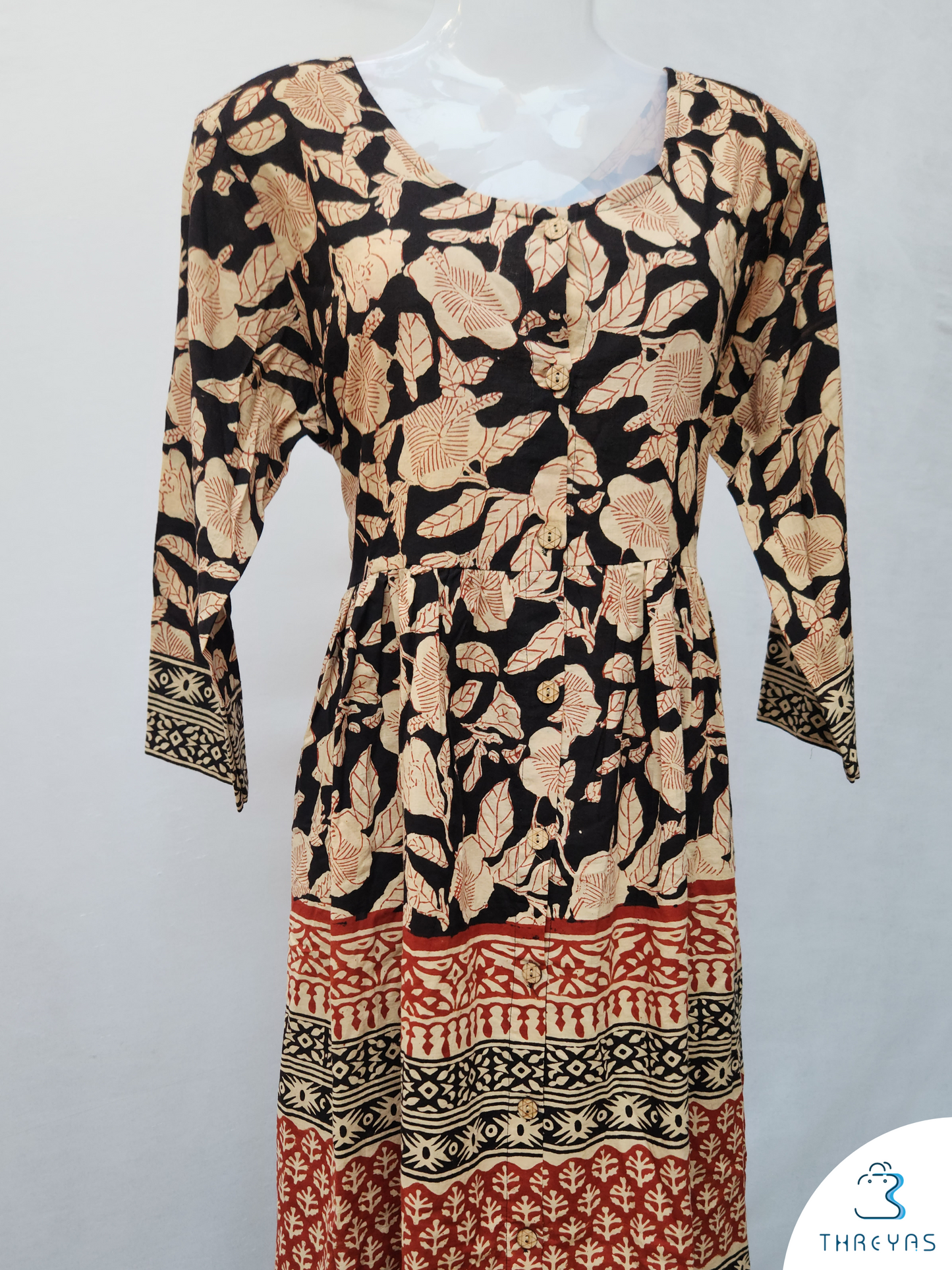 Cream Ajrak Printed Kurti