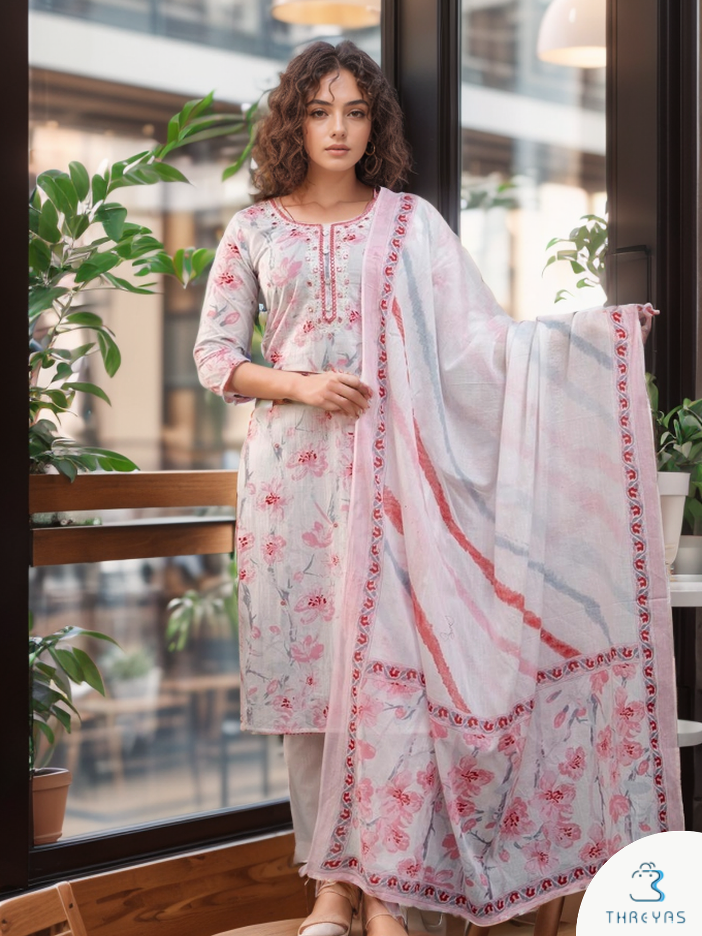 Light Pink Kurtis Set for women with Dupatta