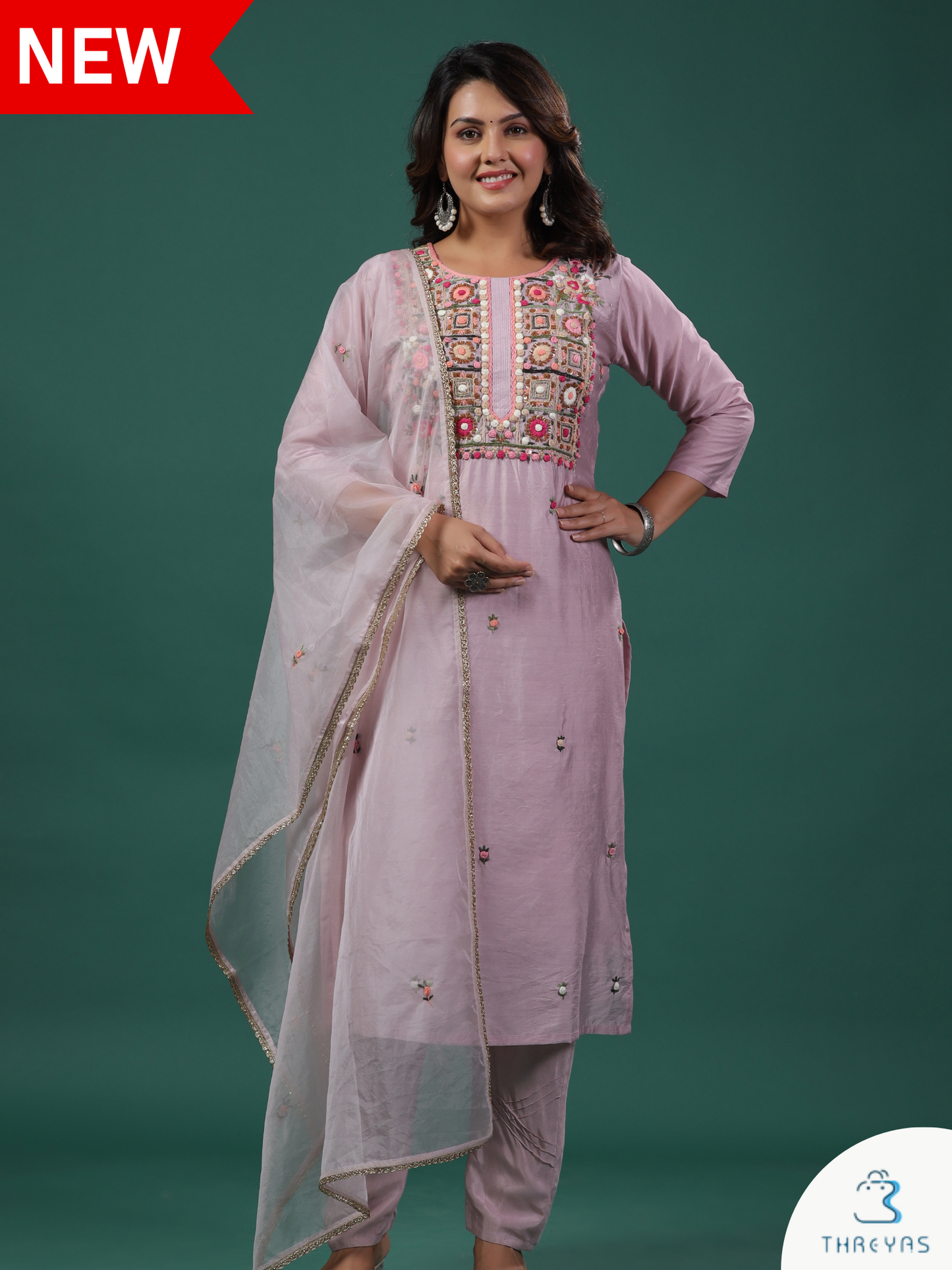 Purple Embroidery Kurtis Set for women with Dupatta