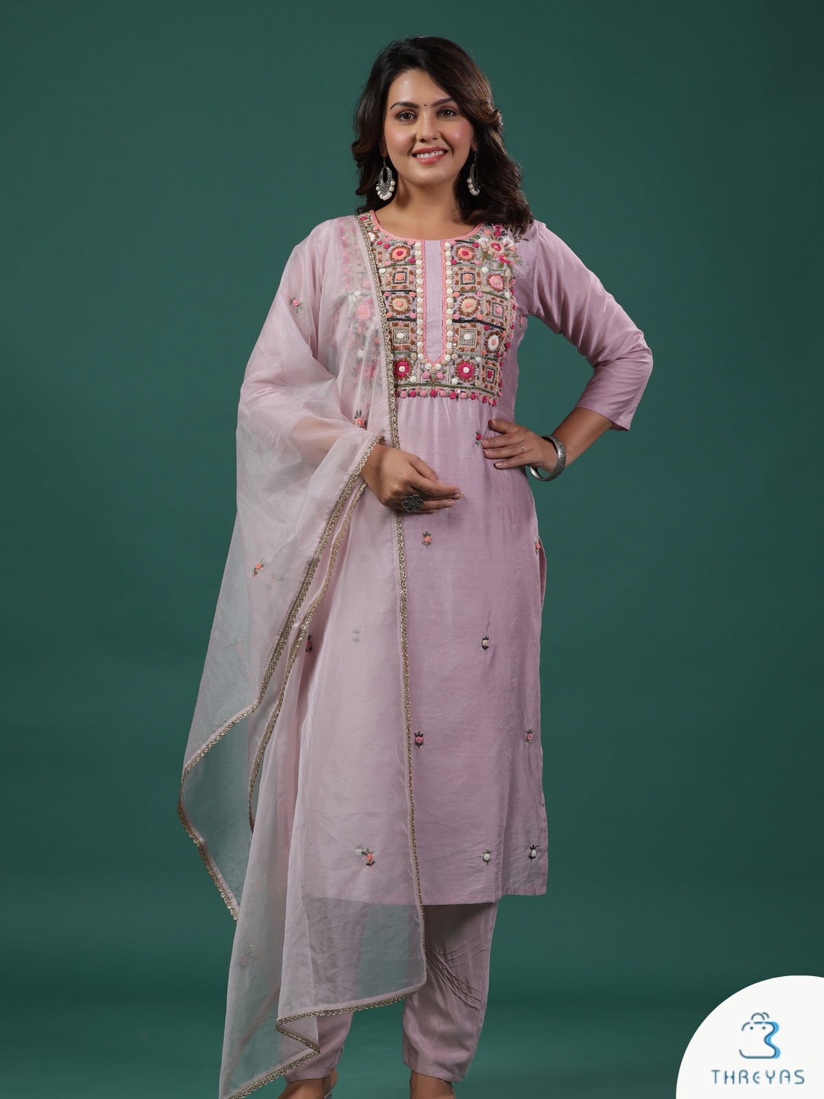 Purple Embroidery Kurtis Set for women with Dupatta