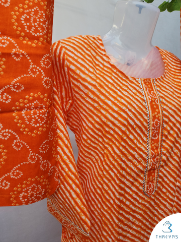 Orange Cotton kurthis Set for women | Stylish Kurthis & Kurtis Sets for Women | Threyas 