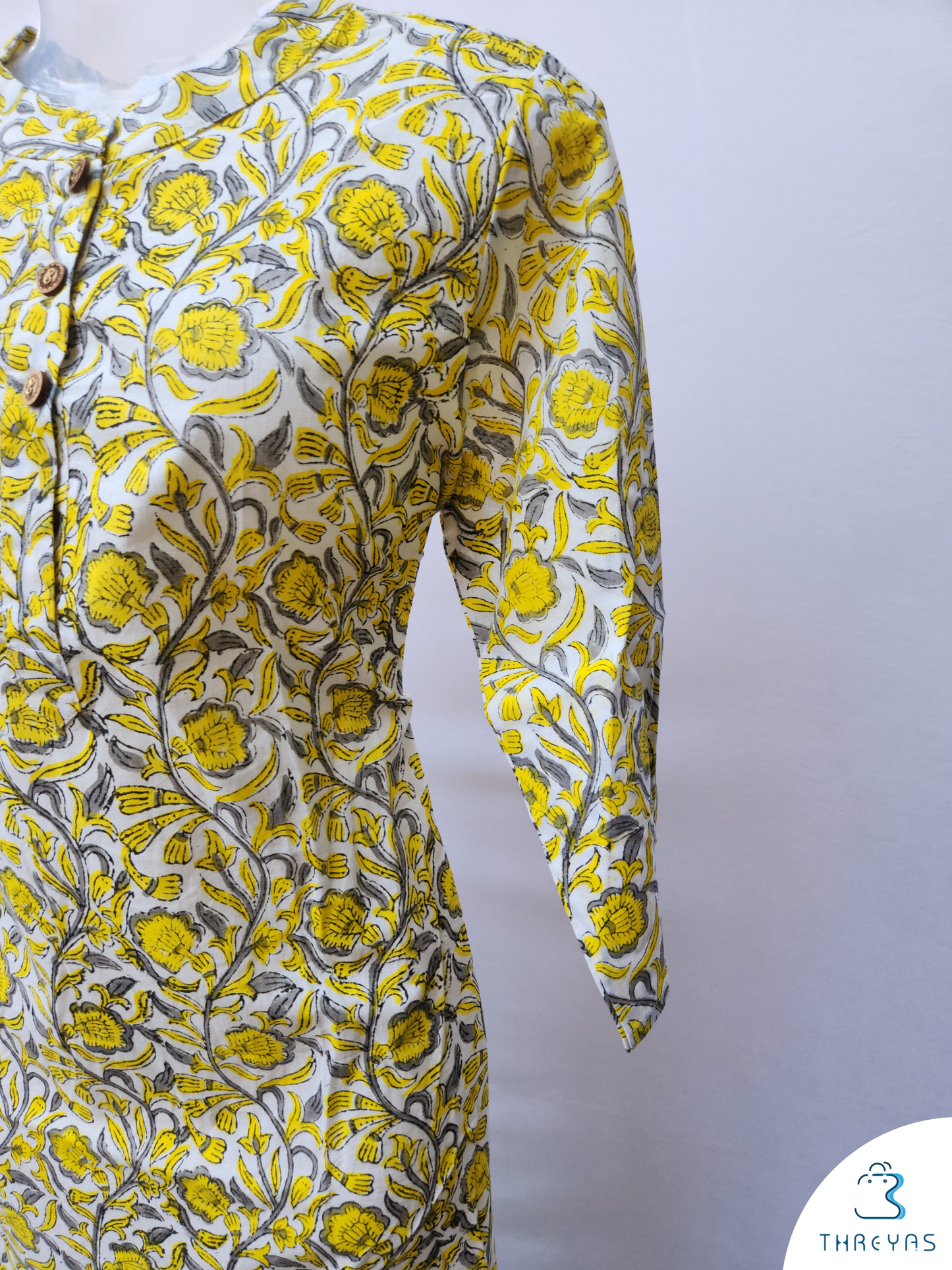 White and Yellow Cotton kurthis Set for women | Stylish Kurthis & Kurtis Sets for Women |  Threyas 