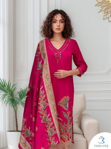 Pink Color Kurtis Set for women with Printed Dupatta