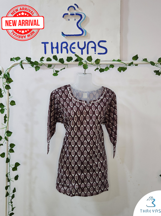 Purple Cotton Short Kurti for women | Short Kurthis for jeans | Threyas