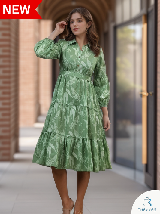 Green Cotton Midi Dress
