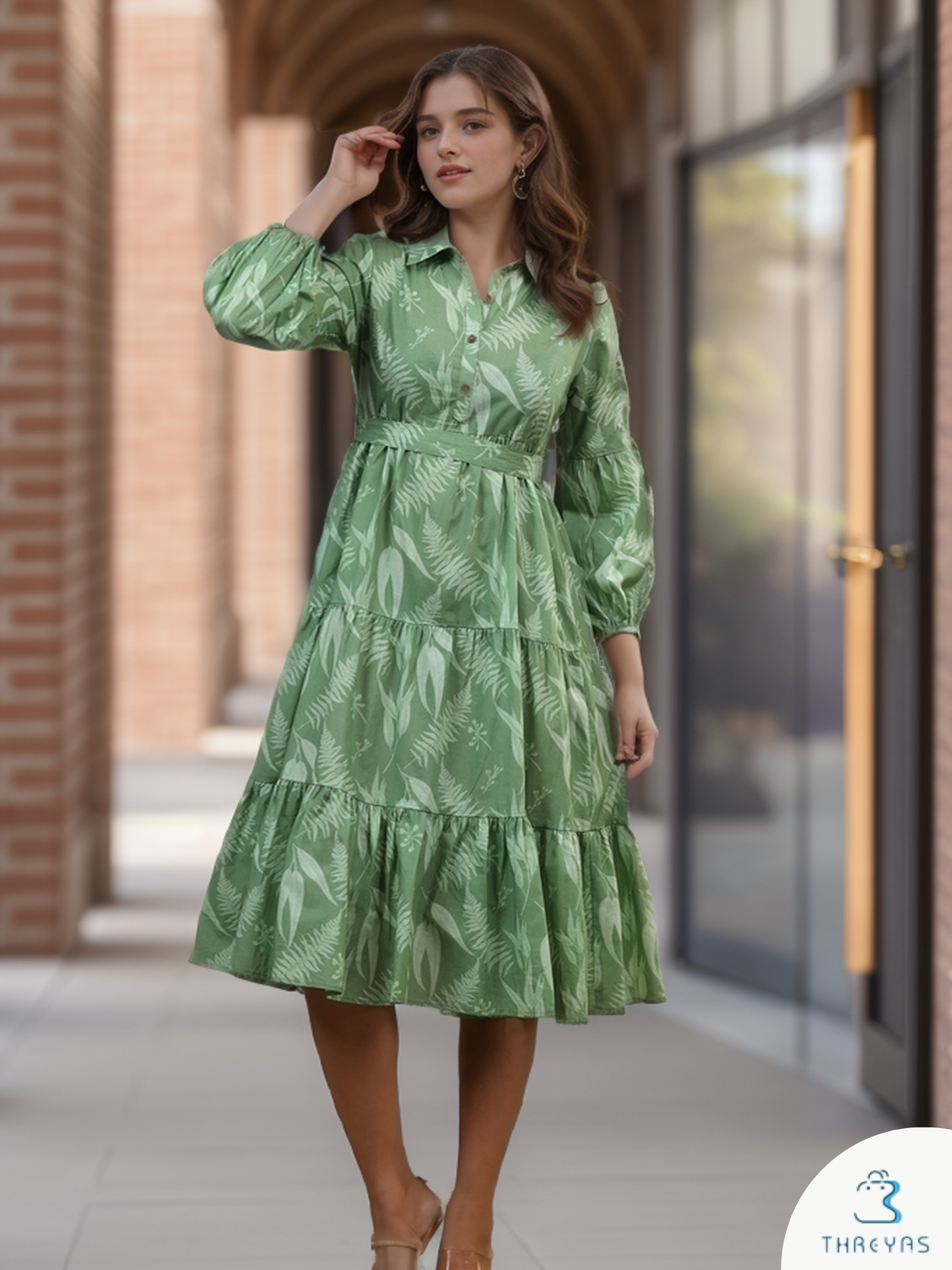 Green Cotton Midi Dress