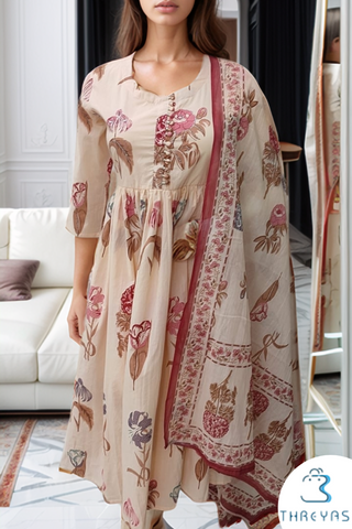 Peach Color Kurtis Set for women with Dupatta