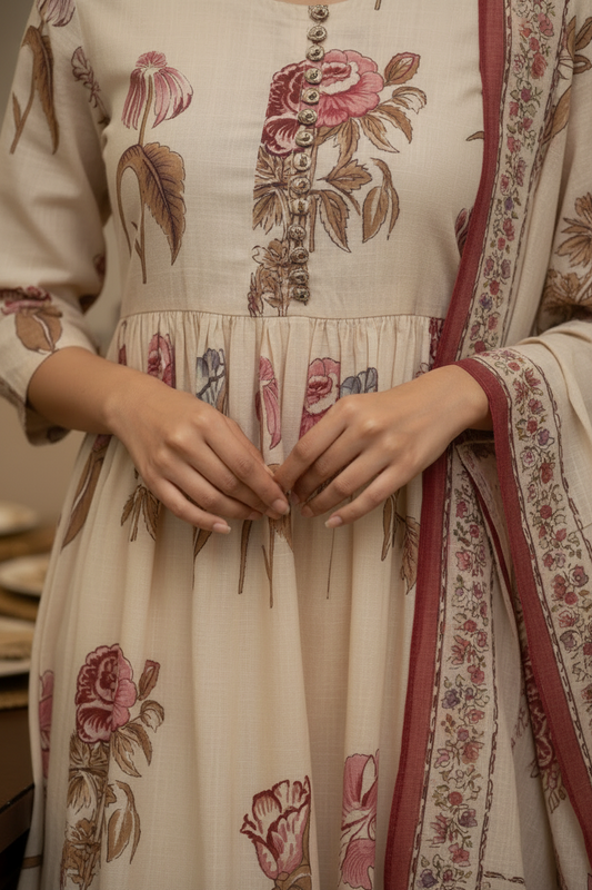 Peach Color Kurti Set for Women with Dupatta