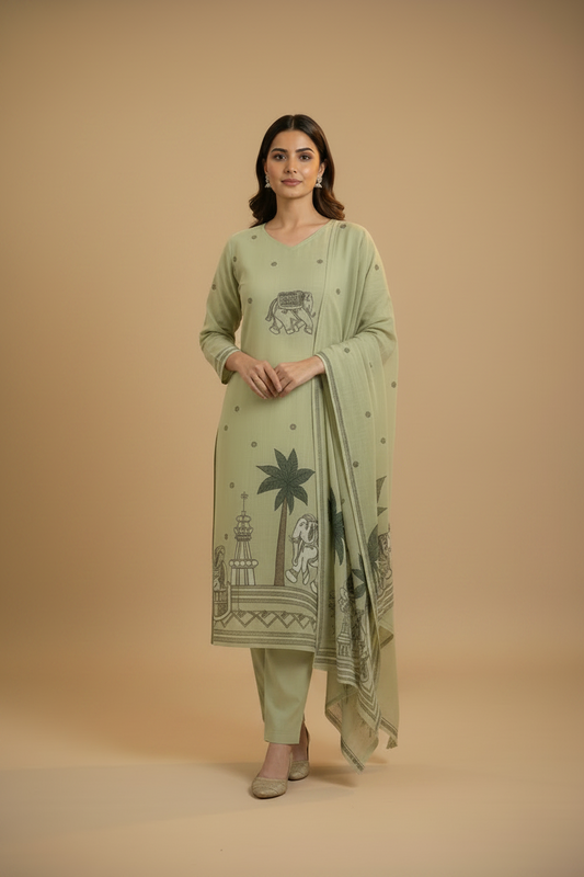 Light Green Jamdhani Dupatta Set For Women