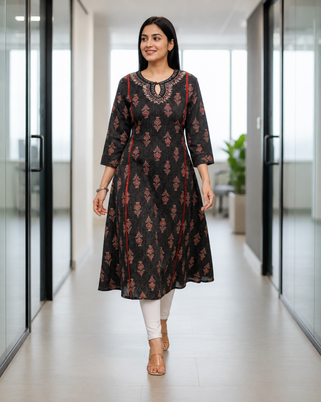 Black Ajarakh A-Line Kurti