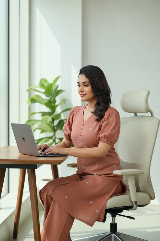 Terracotta Cotton Kurti Set with Palazzo Pants
