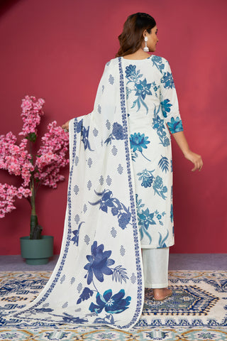 White Cotton Kurtis Set for women with Printed Dupatta